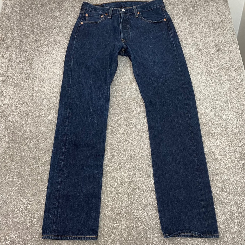 Levis 501 Jeans Mens 32x34 Button Fly Straight Original Fit Dark Indigo Denim
